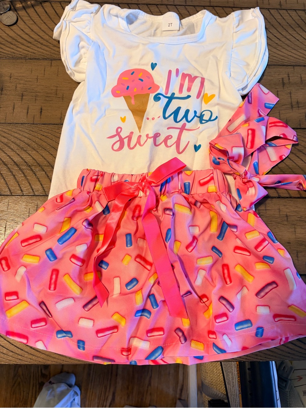 "I'm Two Sweet" Pink Ice Cream Print Girls Dress